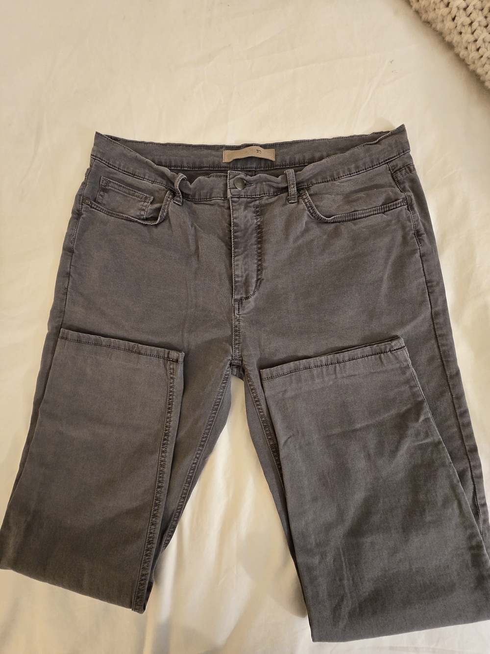 Joe's Jeans charcoal gray denim with leather logo tab